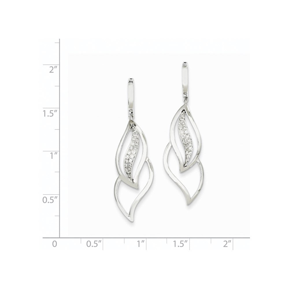 14K Weißgold Creolen-Ohrhänger mit echten Diamanten, Blatt-Design, mit Scharnier