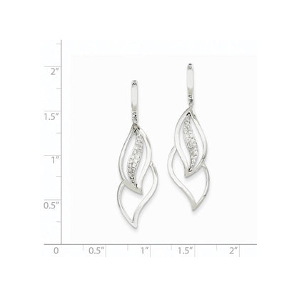 14K Weißgold Creolen-Ohrhänger mit echten Diamanten, Blatt-Design, mit Scharnier