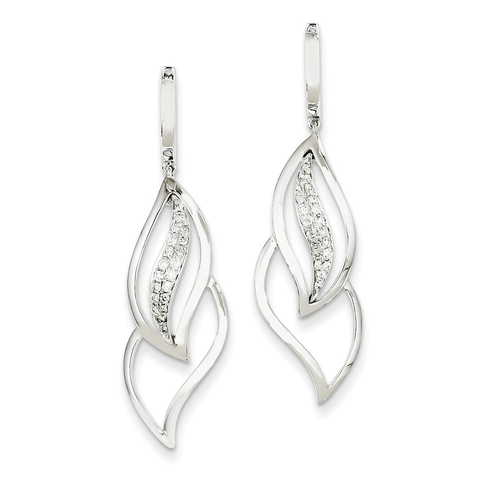 14K Weißgold Creolen-Ohrhänger mit echten Diamanten, Blatt-Design, mit Scharnier