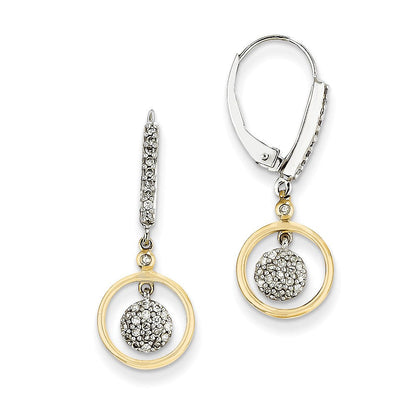 14K Gelbgold Zweifarbige Kreis-Cluster-Ohrringe mit echten Diamanten und Leverback-Verschluss