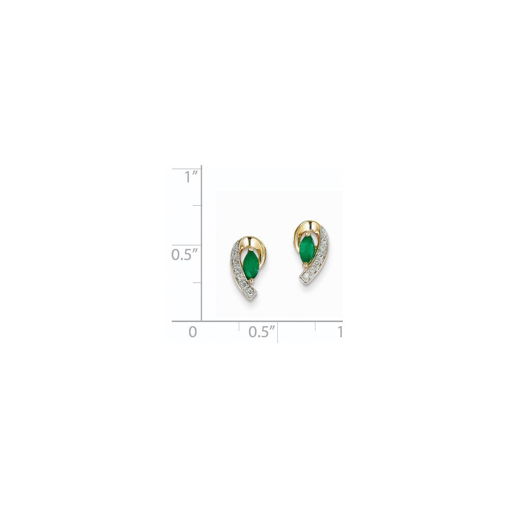14K Gelbgold 1/20ct Echt Diamant & Smaragd Ohrringe