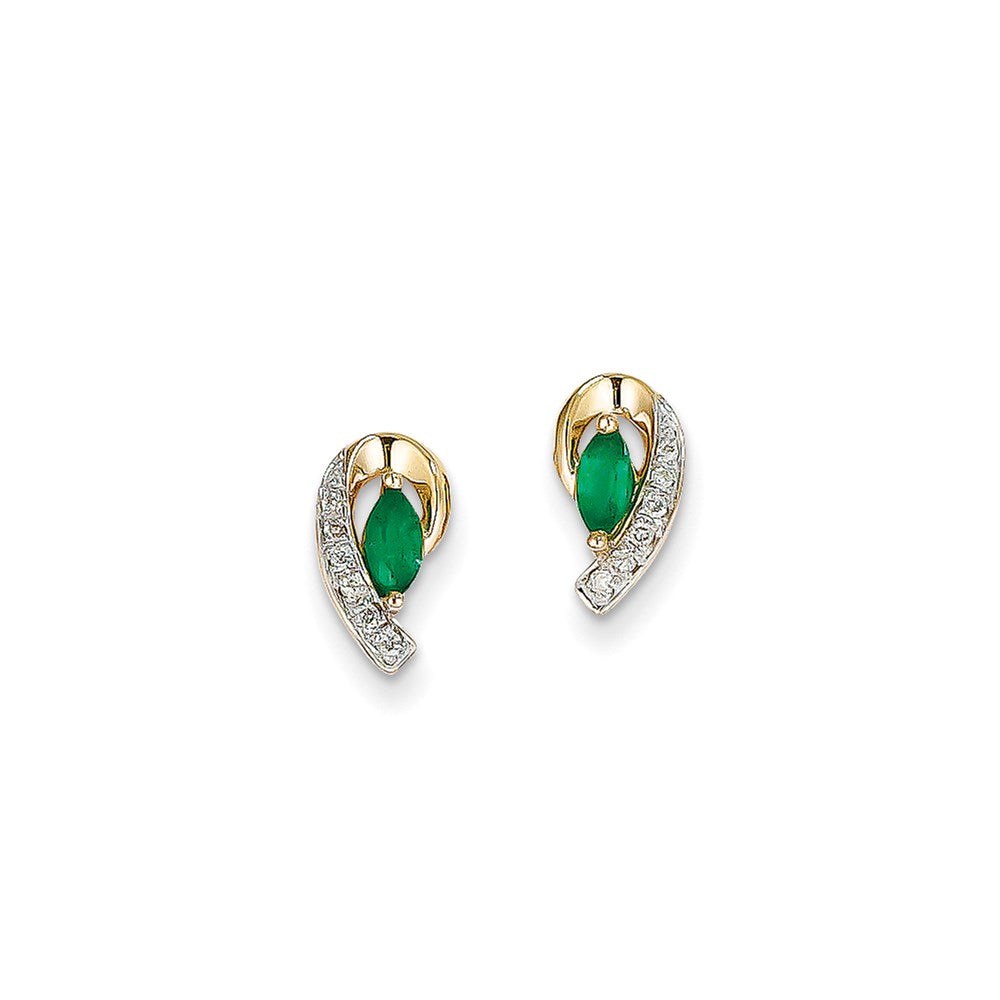 14K Gelbgold 1/20ct Echt Diamant & Smaragd Ohrringe