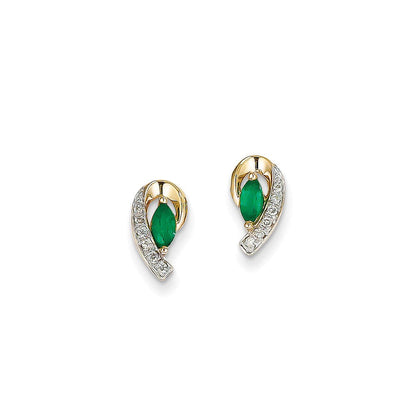 14K Gelbgold 1/20ct Echt Diamant & Smaragd Ohrringe