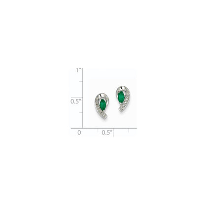 14K Weißgold 1/20ct Echt Diamant & Smaragd Ohrringe