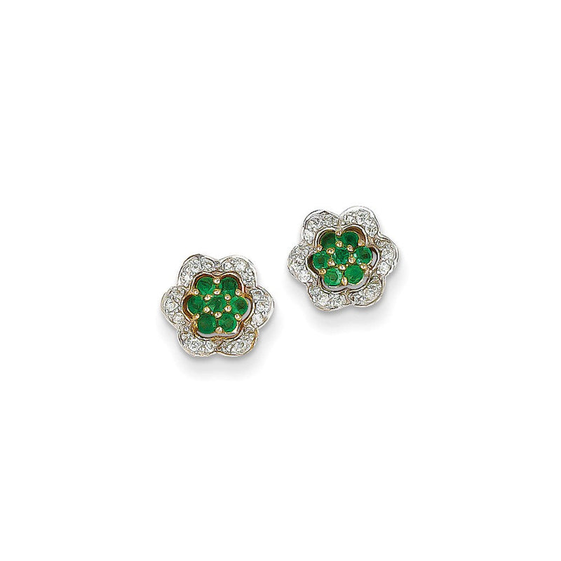 14K Gelbgold 1/8ct Echt Diamant & Smaragd Ohrringe