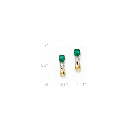 14K Gelbgold Bicolor 1/15ct Echt Diamant & Smaragd Ohrringe