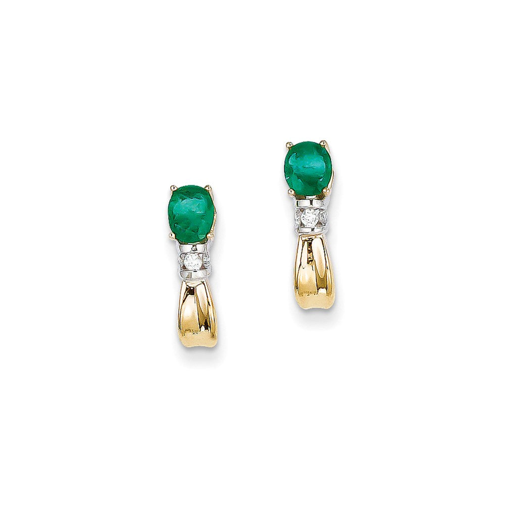 14K Gelbgold Bicolor 1/15ct Echt Diamant & Smaragd Ohrringe