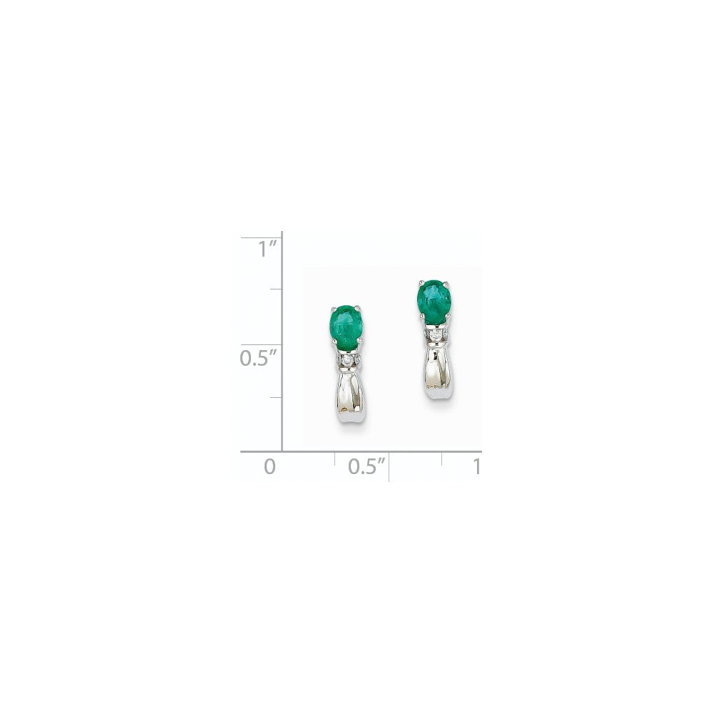 14K Weißgold 1/15ct Echt Diamant & Smaragd Ohrringe