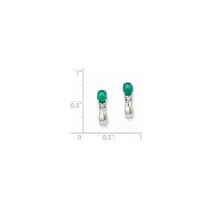 14K Weißgold 1/15ct Echt Diamant & Smaragd Ohrringe