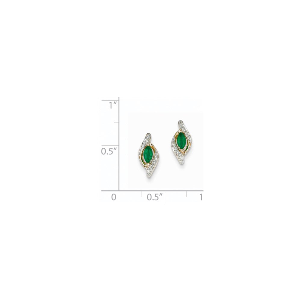 14K Gelbgold 1/15ct Echt Diamant & Smaragd Ohrringe