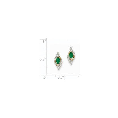 14K Gelbgold 1/15ct Echt Diamant & Smaragd Ohrringe