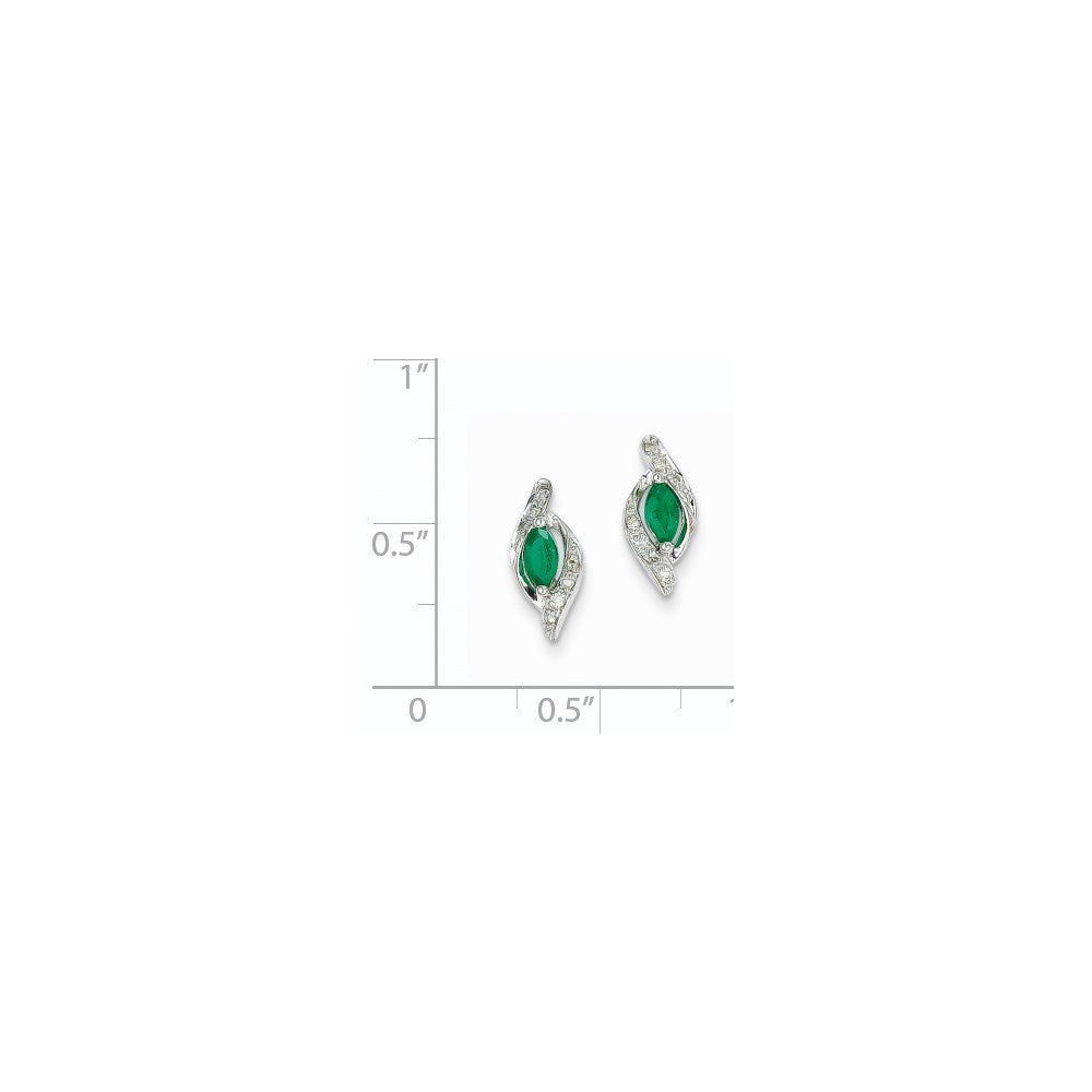 14K Weißgold 1/15ct Echt Diamant & Smaragd Ohrringe