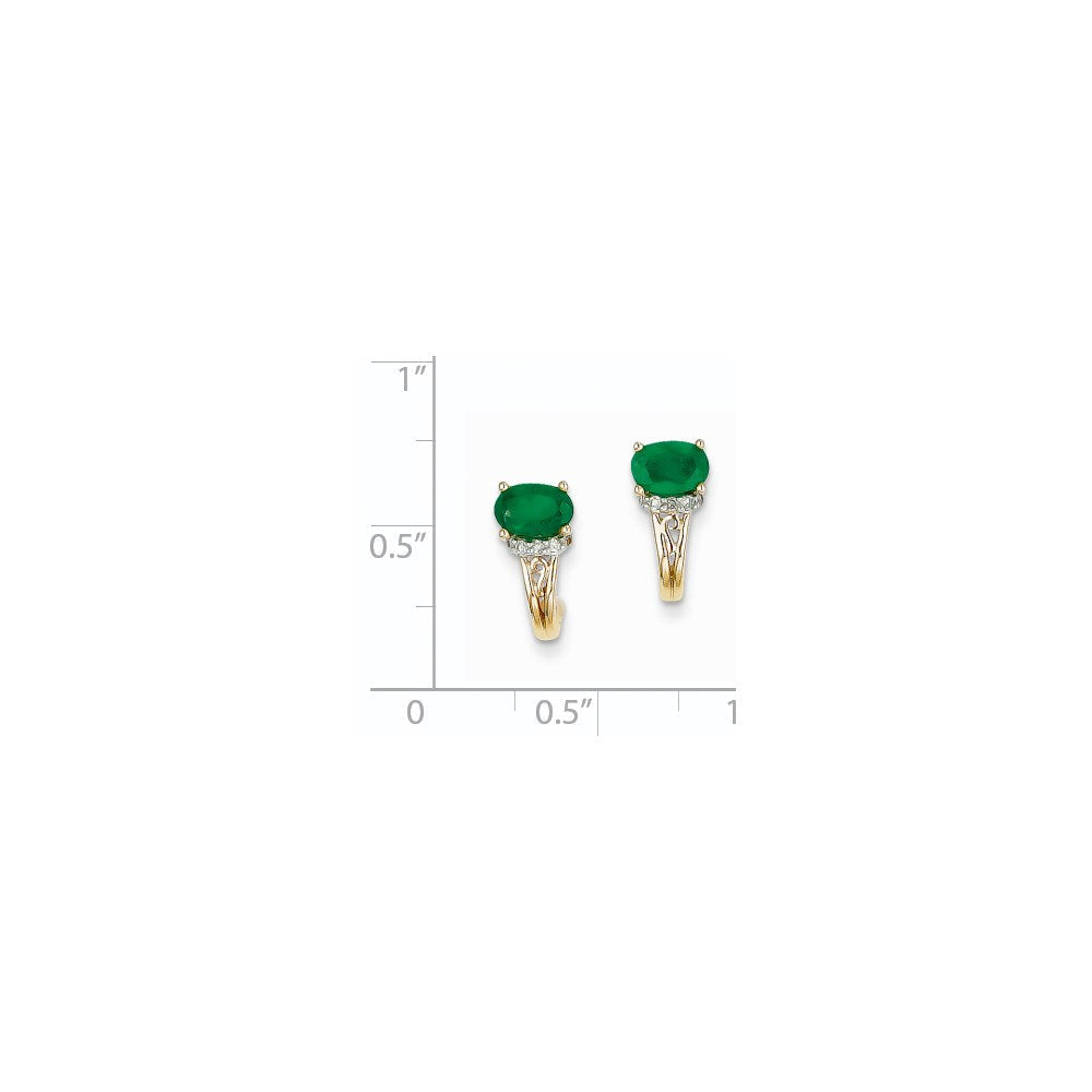 14K Gelbgold 1/15ct Echt Diamant & Smaragd Ohrringe