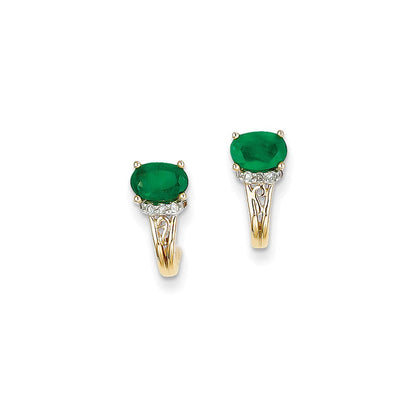 14K Gelbgold 1/15ct Echt Diamant & Smaragd Ohrringe