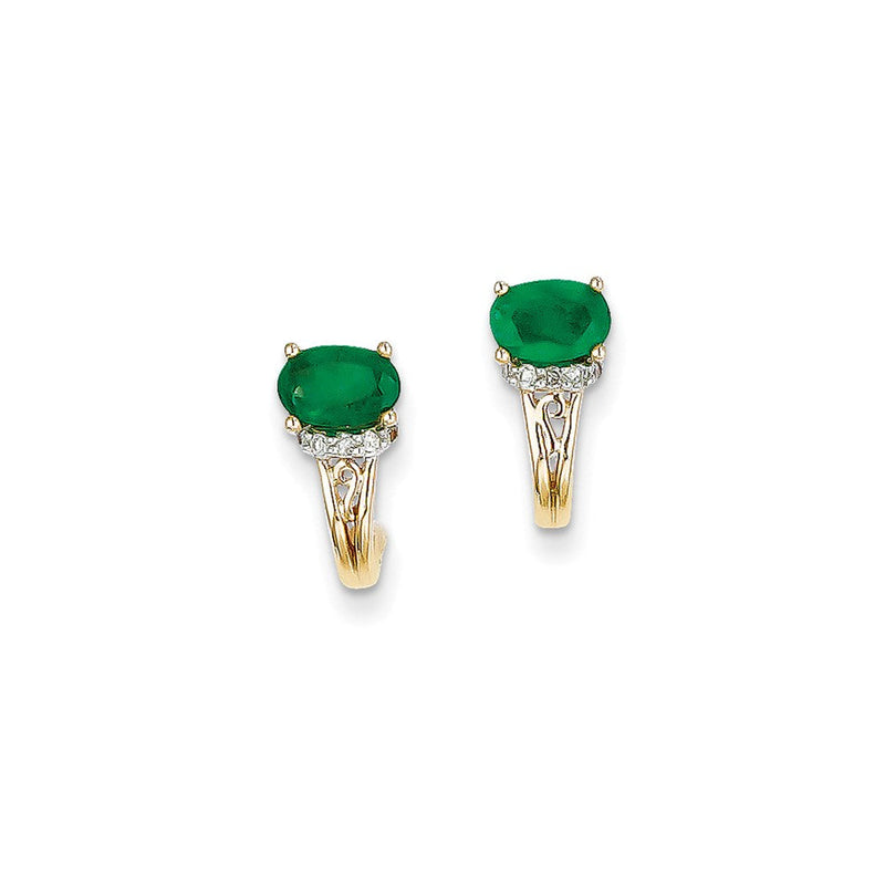 14K Gelbgold 1/15ct Echt Diamant & Smaragd Ohrringe