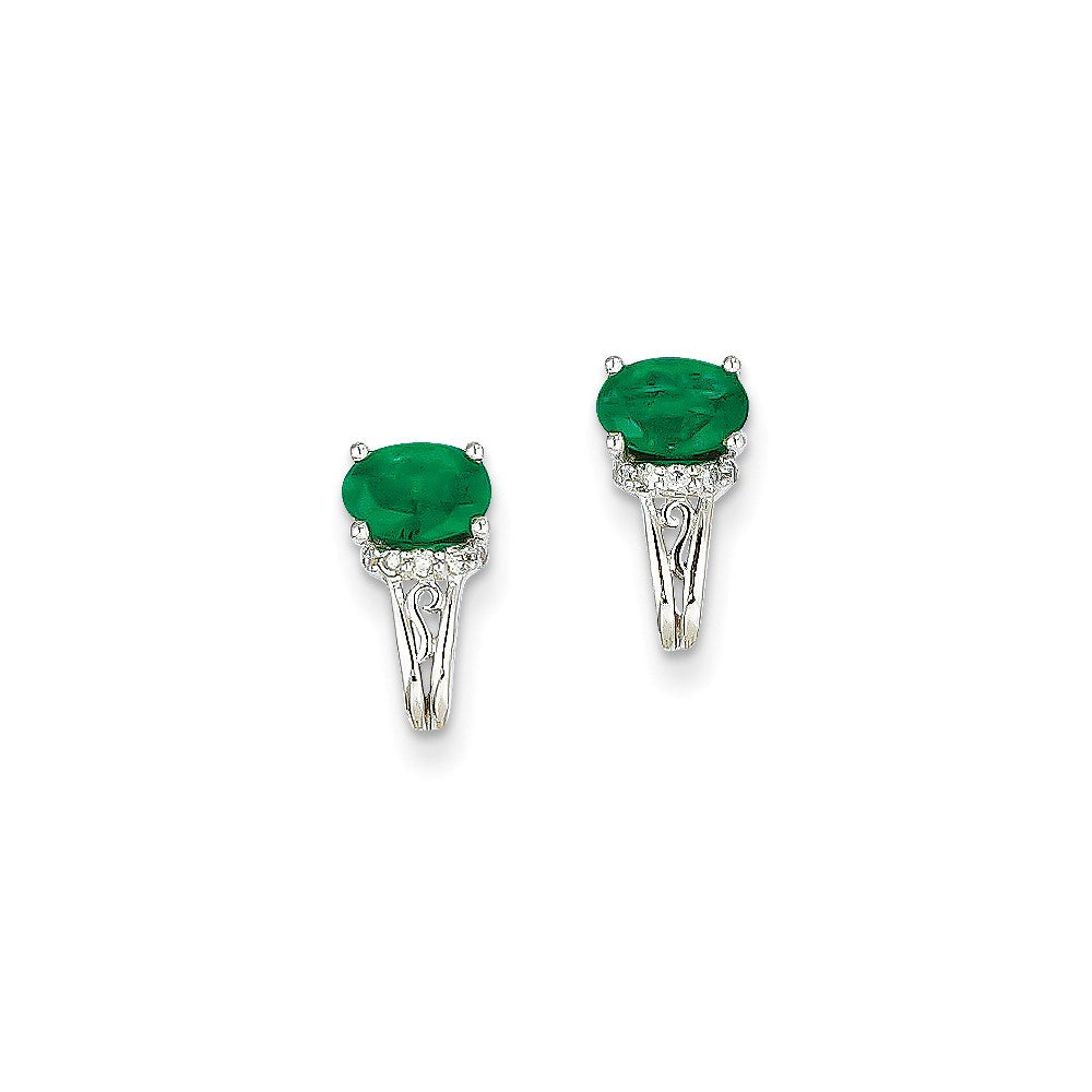 14K Weißgold 1/15ct Echt Diamant & Smaragd Ohrringe
