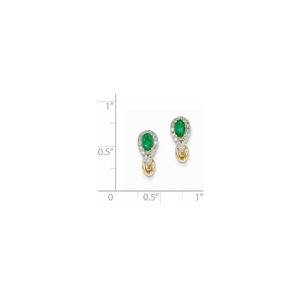 14K Gelbgold 1/8ct Echt Diamant & Smaragd Ohrringe