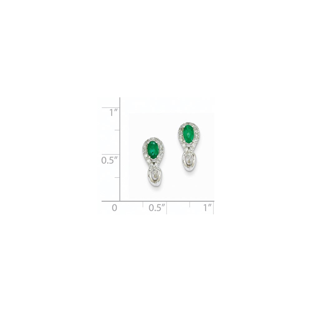 14K Weißgold 1/8ct Echt Diamant & Smaragd Ohrringe