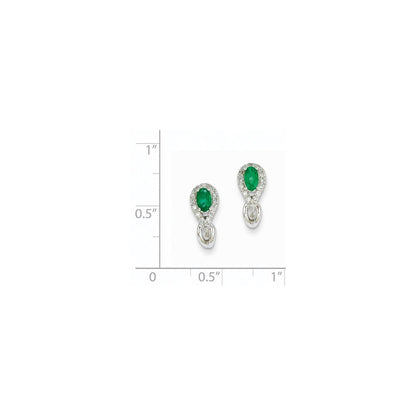 14K Weißgold 1/8ct Echt Diamant & Smaragd Ohrringe
