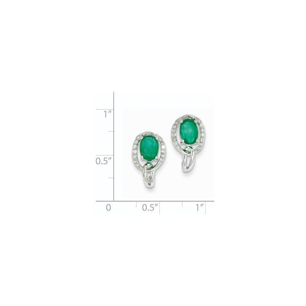 14K Weißgold 1/5ct Echt Diamant & Smaragd Ohrringe
