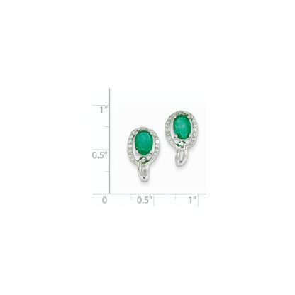 14K Weißgold 1/5ct Echt Diamant & Smaragd Ohrringe