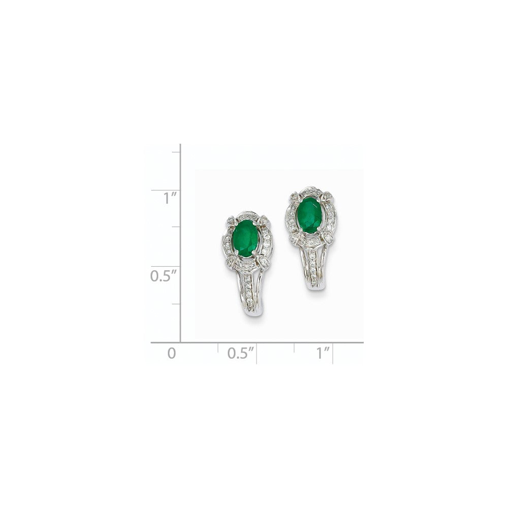 14K Weißgold 1/4ct Echt Diamant & Smaragd Ohrringe