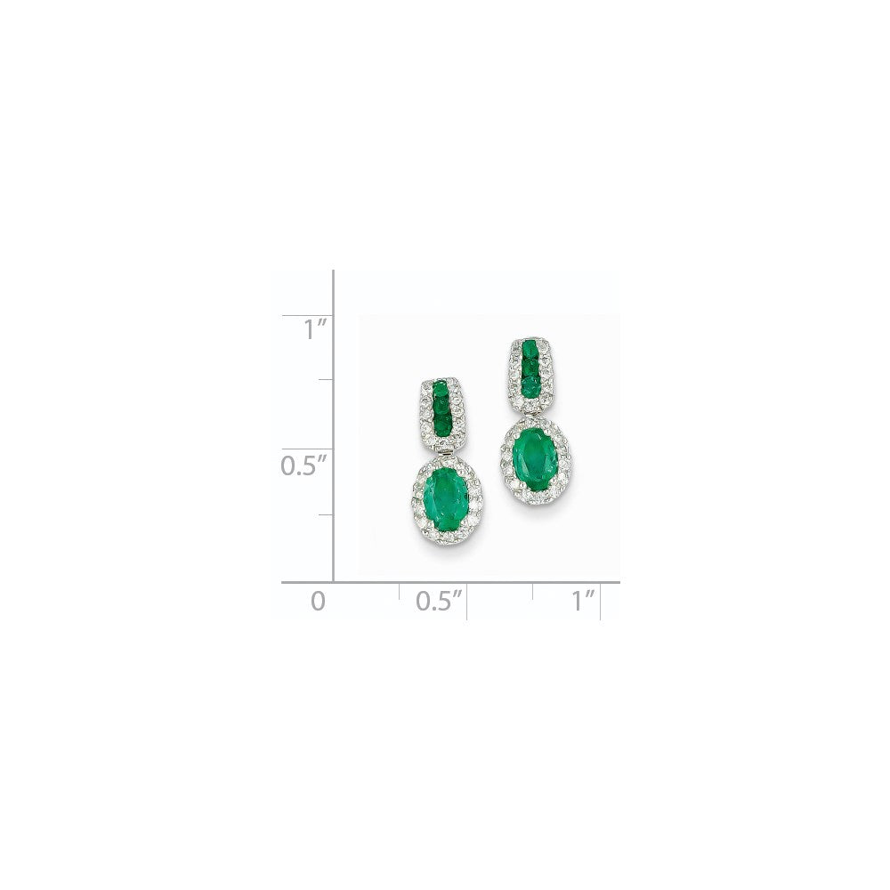 14K Weißgold 1/3ct Echt Diamant & Smaragd Ohrringe