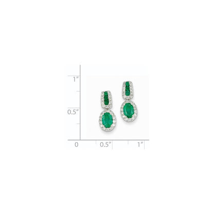 14K Weißgold 1/3ct Echt Diamant & Smaragd Ohrringe