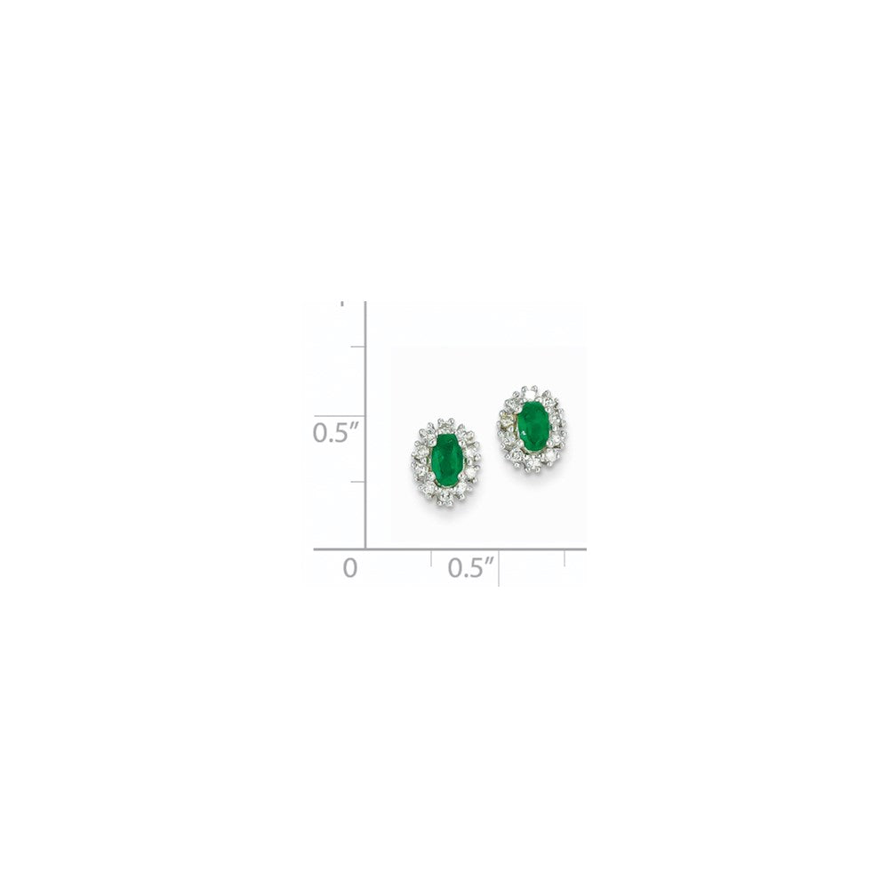 14K Weißgold 1/5ct Echt Diamant & Smaragd Ohrringe