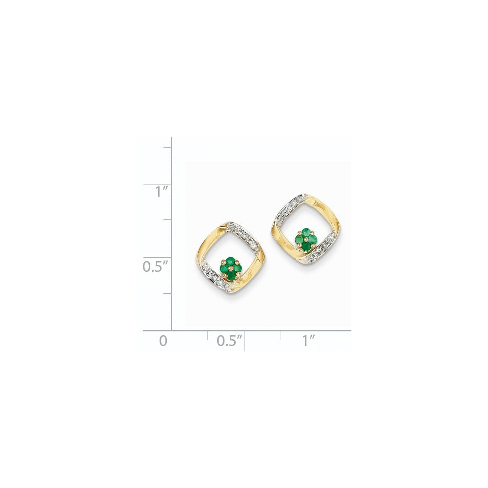 14K Gelbgold 1/10ct Echt Diamant & Smaragd Ohrringe