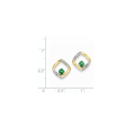 14K Gelbgold 1/10ct Echt Diamant & Smaragd Ohrringe