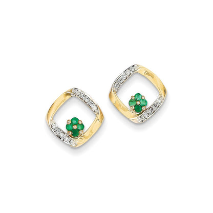 14K Gelbgold 1/10ct Echt Diamant & Smaragd Ohrringe