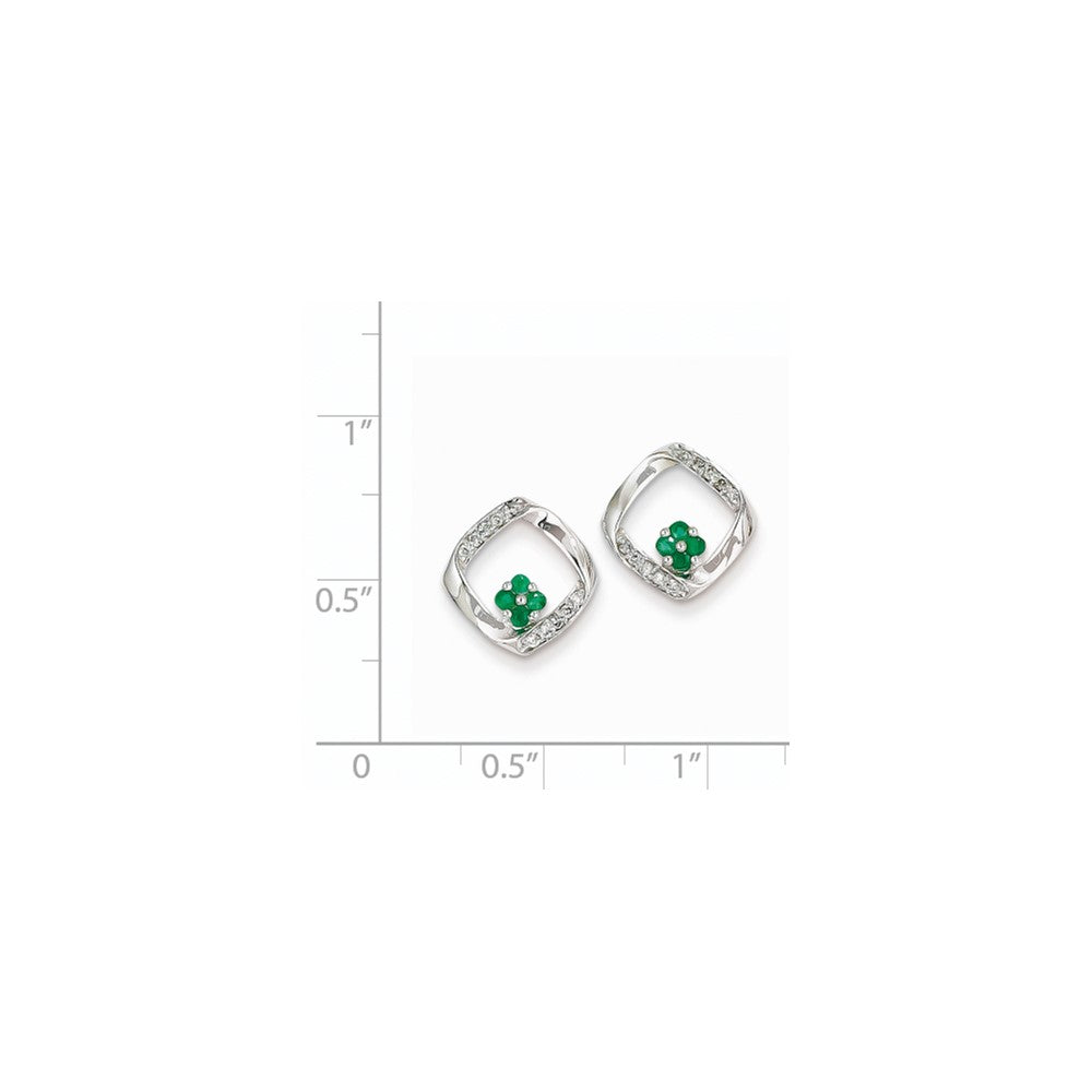 14K Weißgold 1/10ct Echt Diamant & Smaragd Ohrringe