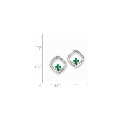 14K Weißgold 1/10ct Echt Diamant & Smaragd Ohrringe