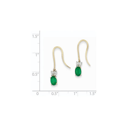 14K Gelbgold 1/8ct Echt Diamant & Smaragd Hirte Haken Ohrringe