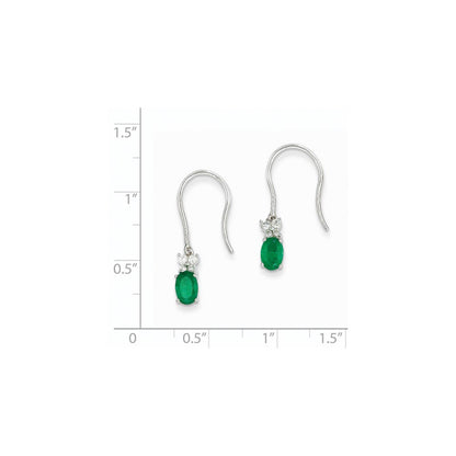 14K Weißgold 1/8ct Echt Diamant & Smaragd Hirte Haken Ohrringe