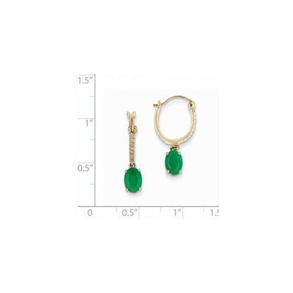 14K Gelbgold 1/10ct Echt Diamant & Smaragd Hängend Creolen