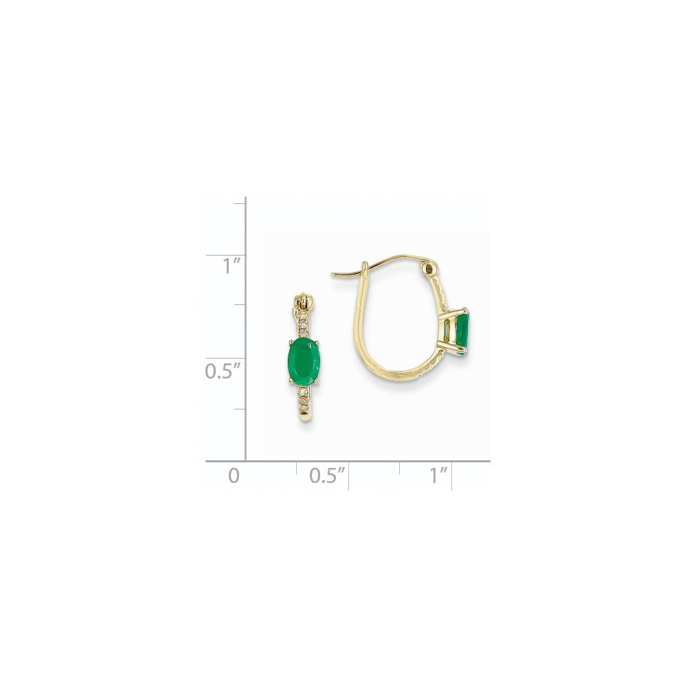 14K Gelbgold 1/20ct Echt Diamant & Smaragd Klappbar Creolen