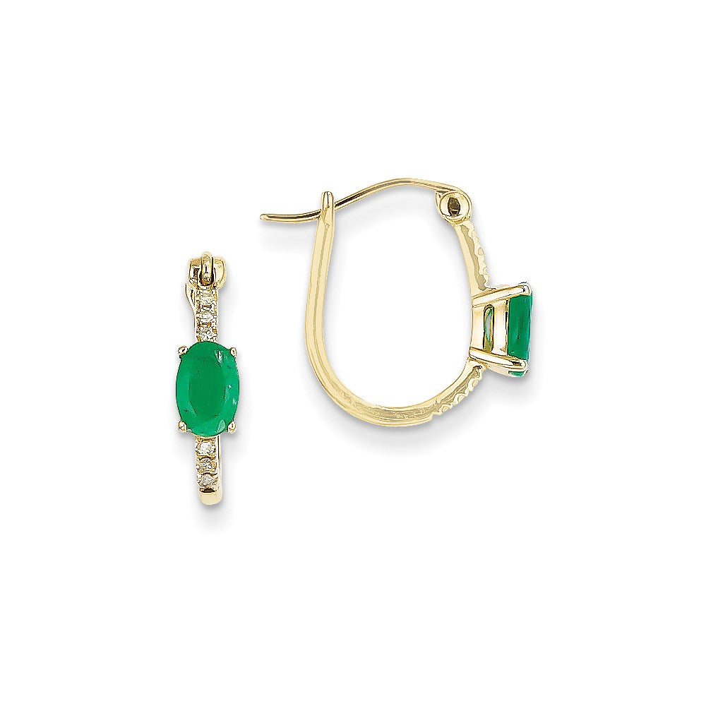 14K Gelbgold 1/20ct Echt Diamant & Smaragd Klappbar Creolen