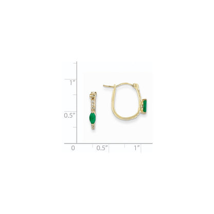 14K Gelbgold 1/20ct Echt Diamant & Smaragd Klappbar Creolen