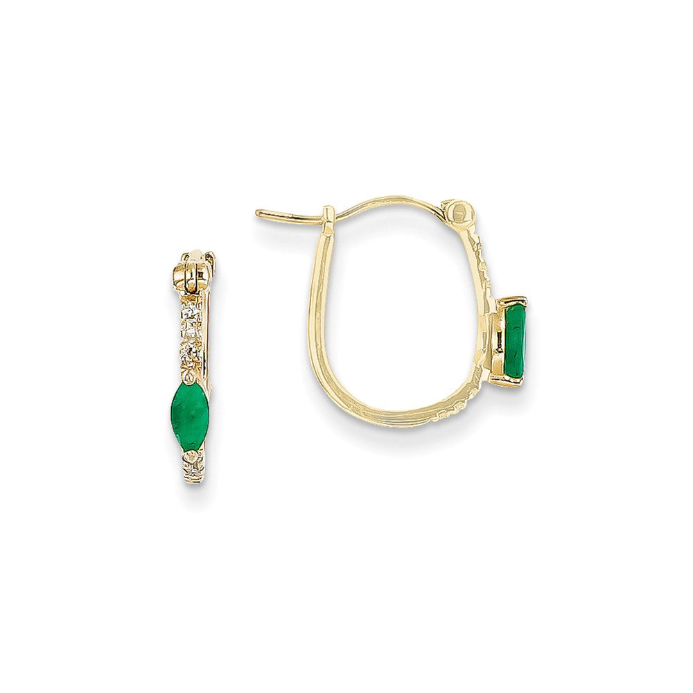 14K Gelbgold 1/20ct Echt Diamant & Smaragd Klappbar Creolen
