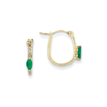14K Gelbgold 1/20ct Echt Diamant & Smaragd Klappbar Creolen