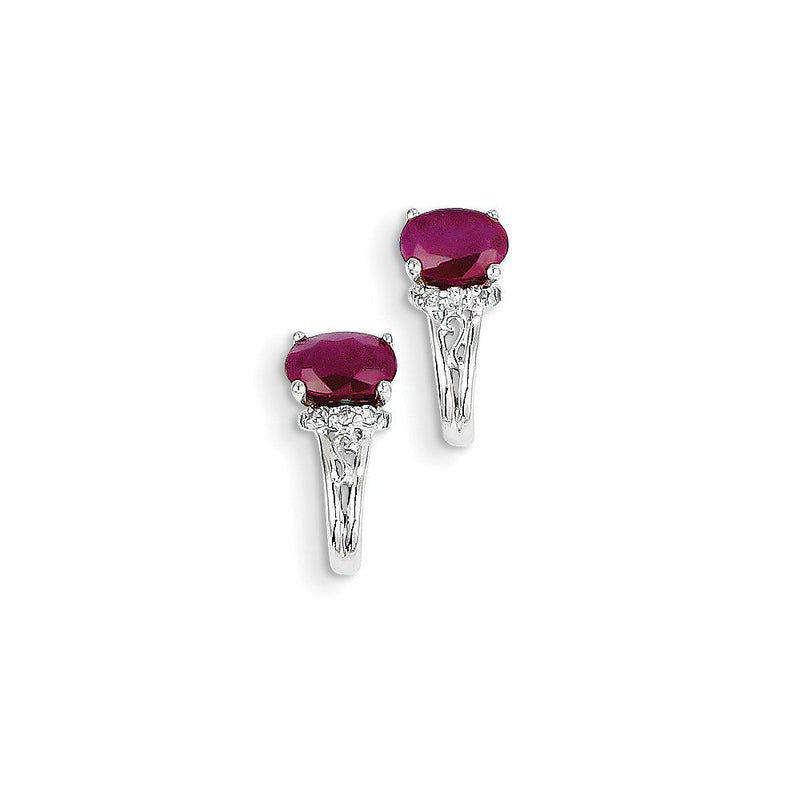 14K Weißgold Echt Diamant & Rubin Ohrringe