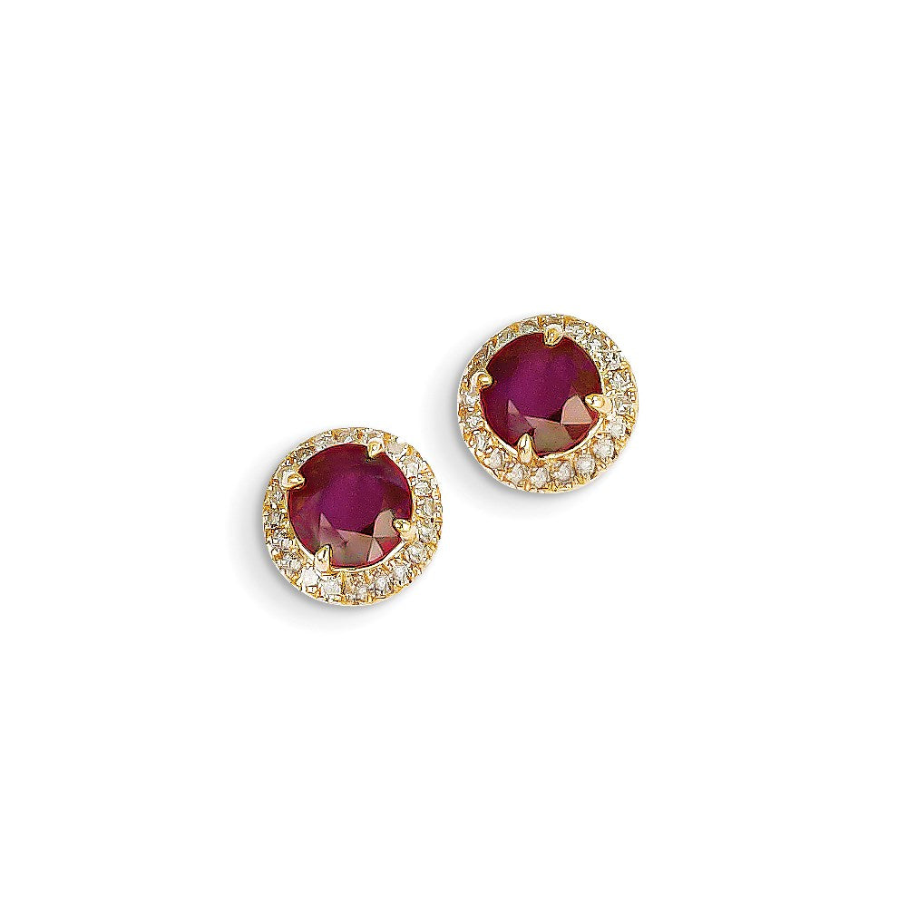 14K Gelbgold Echt Diamant & Composite Rubin Ohrstecker