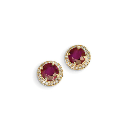 14K Gelbgold Echt Diamant & Composite Rubin Ohrstecker
