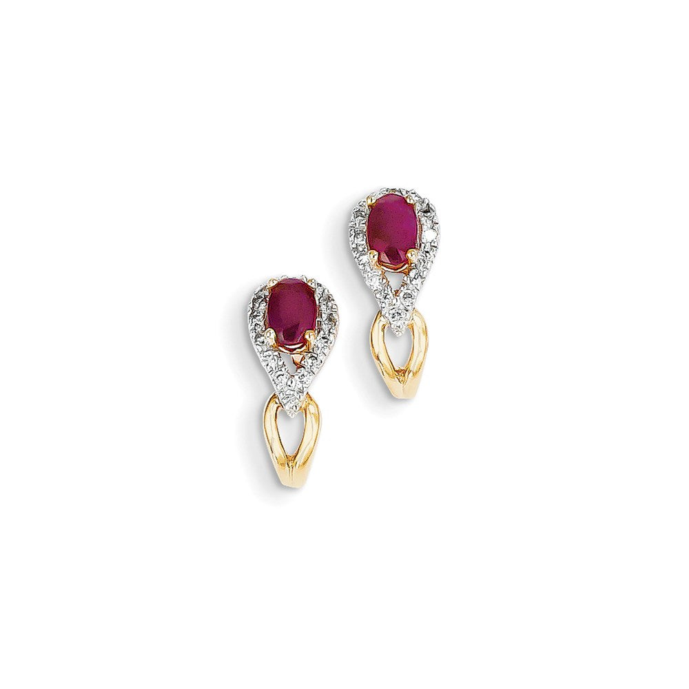 14K Gelbgold Echt Diamant & Rubin Ohrringe