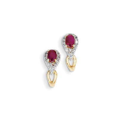 14K Gelbgold Echt Diamant & Rubin Ohrringe