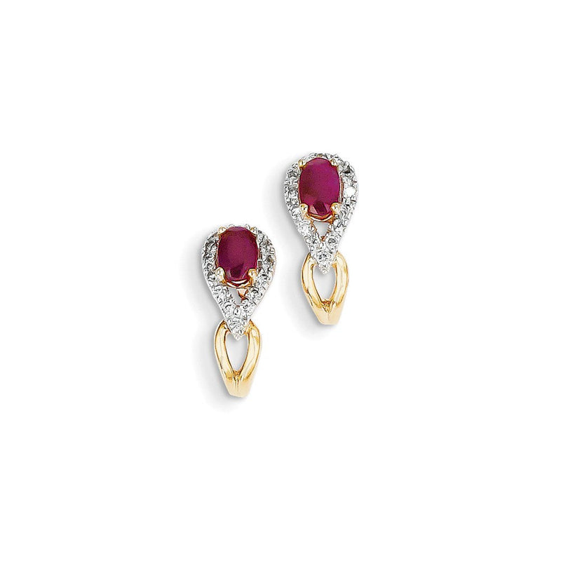 14K Gelbgold Echt Diamant & Rubin Ohrringe