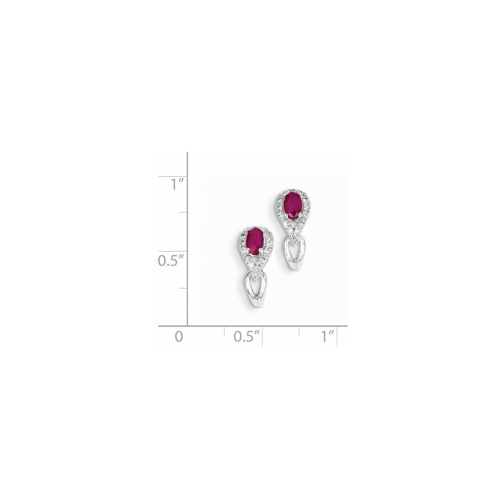 14K Weißgold Echt Diamant & Rubin Ohrringe