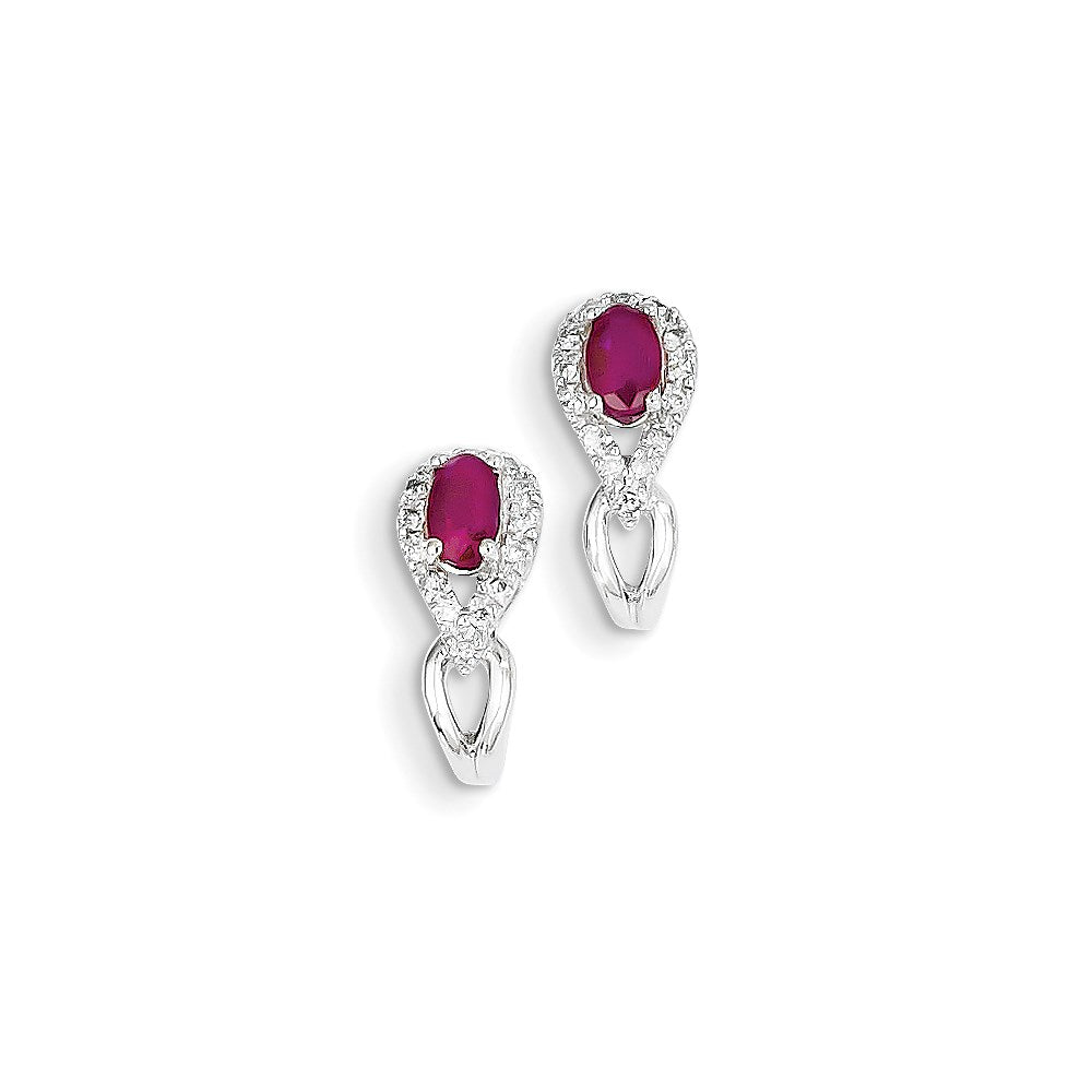 14K Weißgold Echt Diamant & Rubin Ohrringe